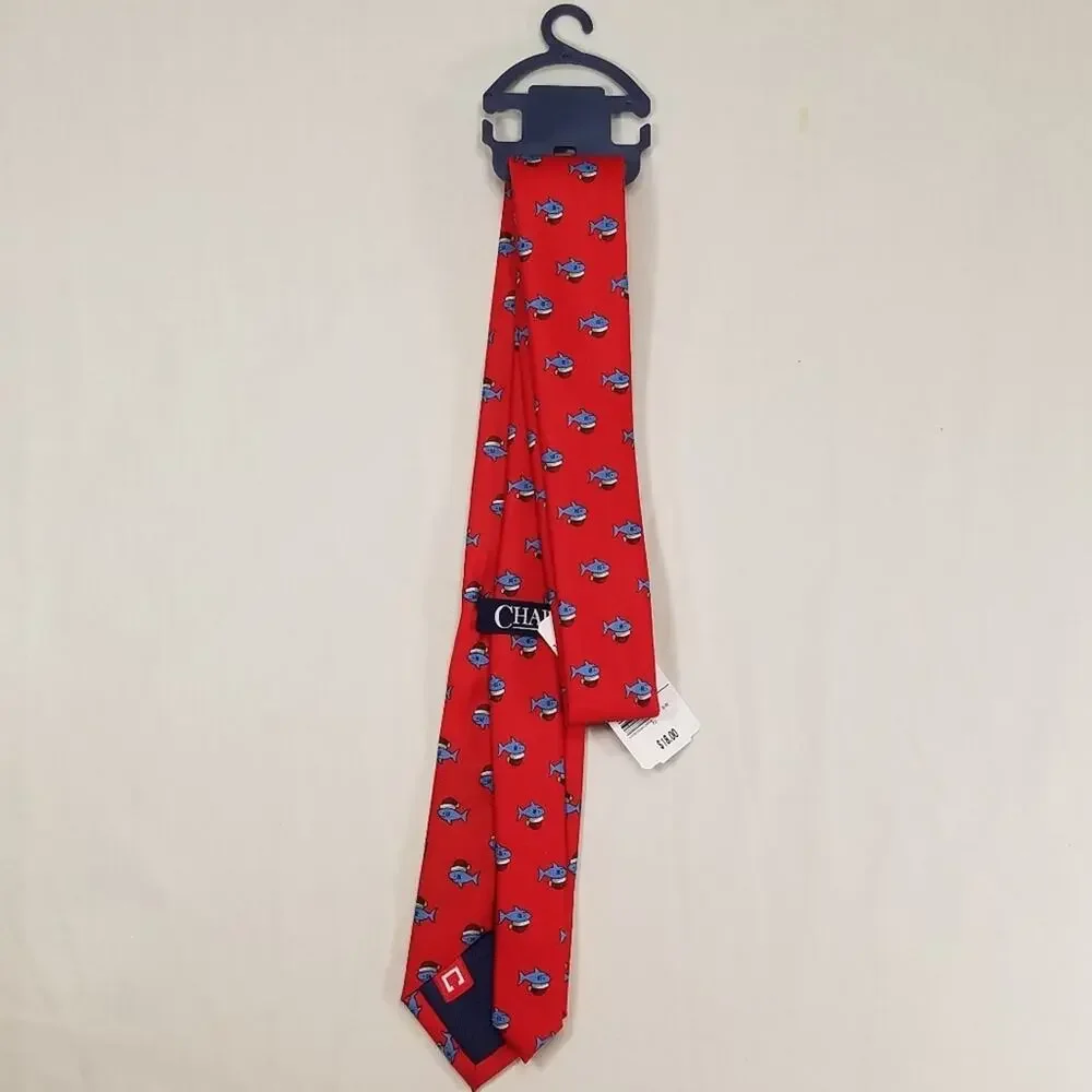 Chaps Kids Holiday/Christmas Red Tie With Conway Baby Shark With Santa's Hat New